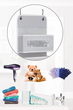 6 Katlı Kapı Arkası Düzenleyici Raf Bebek Eşyası Çocuk Odası Banyo Organizer (Gri - Beyaz Çizgili)
