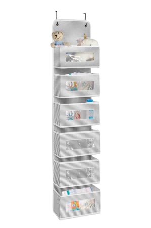 6 Katlı Kapı Arkası Düzenleyici Raf Bebek Eşyası Çocuk Odası Banyo Organizer (Gri - Beyaz Çizgili)