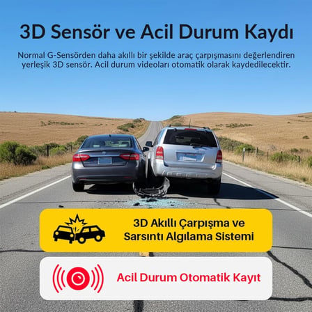 Kawa D7 2 Kameralı Ön ve Arka 4K+1080P HDR Wi-Fi 6 ve GPS'li Araç Kamerası