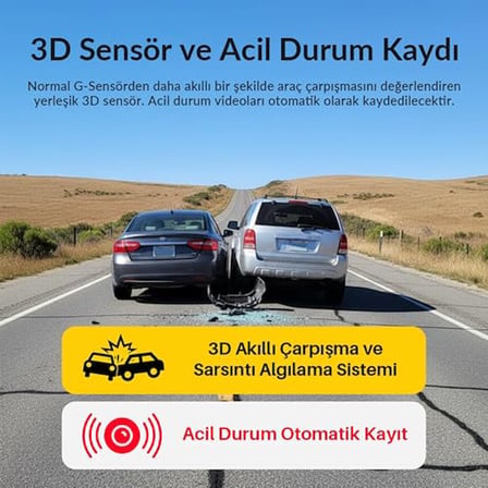 Kawa D7 2 Kameralı Ön ve Arka 4K+1080P HDR Wi-Fi 6 ve GPS'li Araç Kamerası