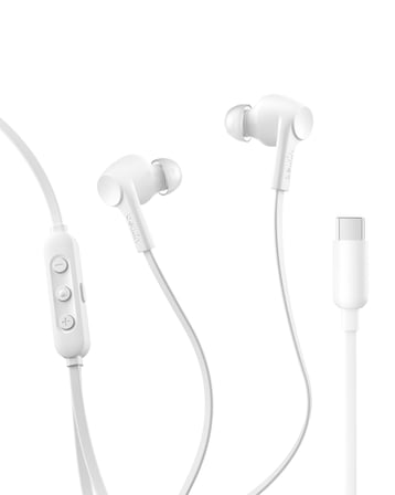 Belkin SoundForm ANC Kulaklık, USB-C Bağlantılı, Mikrofonlu Kulakiçi Kulaklıklar, iPhone 17, iPhone 16, iPad Mini, S25, Google Pixel 10, Android ve Daha Fazlası için, Beyaz