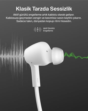 Belkin SoundForm ANC Kulaklık, USB-C Bağlantılı, Mikrofonlu Kulakiçi Kulaklıklar, iPhone 17, iPhone 16, iPad Mini, S25, Google Pixel 10, Android ve Daha Fazlası için, Beyaz