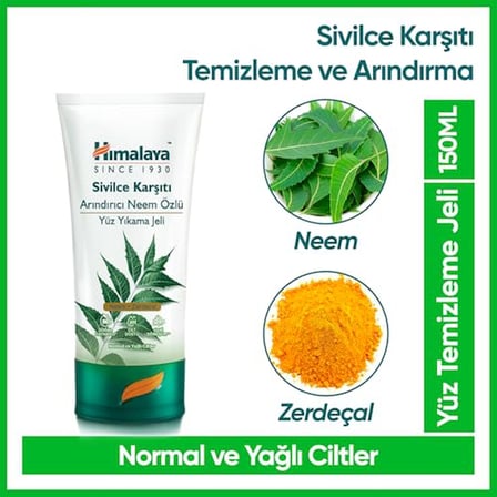 Himalaya Since 1930 Sivilce Karşıtı Arındırıcı Yüz Temizleme Jeli 150 ml | Neem & Zerdeçal | Normal ve Yağlı Ciltler