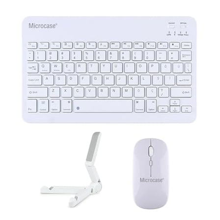 Microcase S10 Lite ile uyumlu Türkçe Bluetooth Klavye+Mouse+Tablet Standı Beyaz AL5166