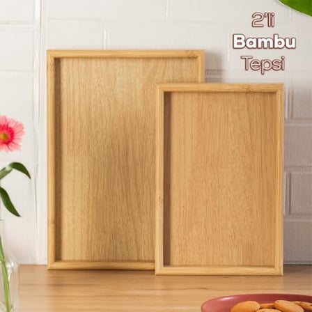 Porsima Pbt-362 Tepsi 2li Set Çay Kahve Bambu Sunumu Tepsi Seti
