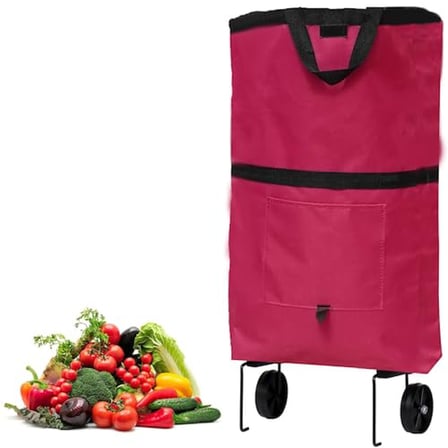 Microcase Tekerlekli Cepli Tasarım Katlanabilir Portatif Pazar Market Arabası Malzeme çantası- AL4966 (Bordo)