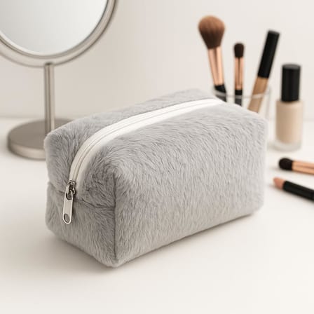Peluş Yumuşacık Makyaj Çantası - Kozmetik Organizeri (Gri)