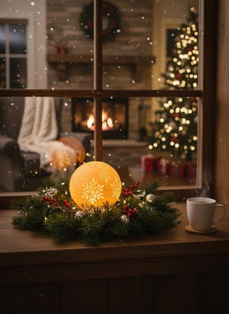 Christmas Serisi Kartopu Mumluk - Dekoratif Aydınlatma - Ev Dekorasyon - Dekoratif Beyaz Mumluk (Beyaz)