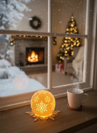 Christmas Serisi Kartopu Mumluk - Dekoratif Aydınlatma - Ev Dekorasyon - Dekoratif Beyaz Mumluk (Beyaz)