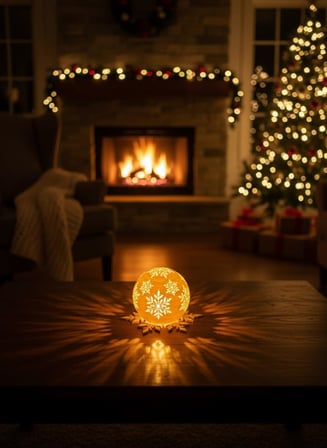 Christmas Serisi Kartopu Mumluk - Dekoratif Aydınlatma - Ev Dekorasyon - Dekoratif Beyaz Mumluk (Beyaz)