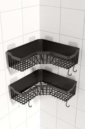 ATA HOME Banyor Yapışkanlı Banyo Köşeliği Rafı, 2'Li Banyo Düzenleyici, Duvar Duş Rafı Banyo Köşe Şampuanlık Siyah