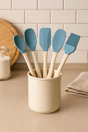 CKM silikon 5li Silikon Spatula Kaşık Fırça Seti Mutfak Gereçleri Set Turkuaz