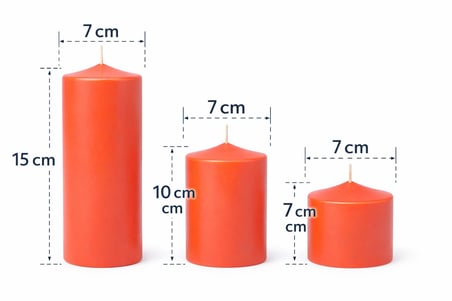 3’lü Dekoratif Silindir Blok Mum Seti,Turuncu Renk, İçten Yanan Fitilli Sütun Mumlar, 7 cm Çap, 7 cm