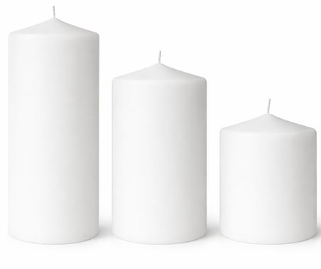 3’lü Silindir Blok Mum Seti, Beyaz Dekoratif Sütun Mumlar, İçten Yanan Fitil, 7 cm Çap, 7,10,15 cm Y
