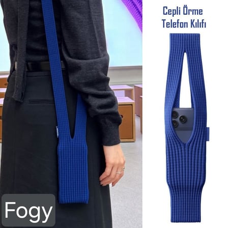 Tüm Telefonlarla Uyumlu 80 cm Phone Pocket Premium Örgü Telefon Askısı | 3D Esnek Tasarım (Lacivert)