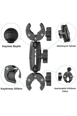 360° Ayarlanabilir Motosiklet Çift Kelepçeli Alüminyum Aksiyon Kamera Bağlantı Aparatı