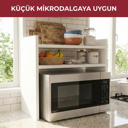 PIKAS Tezgah Üstü Mikrodalga Organizeri – Beyaz, Çok Amaçlı Mutfak Rafı ve Düzenleyici