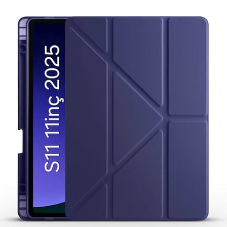 Fogy S11 2025 11 inç Tablet SM-X730/X736 içinile Uyumlu Üçgen Kalem Bölümlü Standlı Uyku Modlu Akıllı Kılıf (Lacivert)