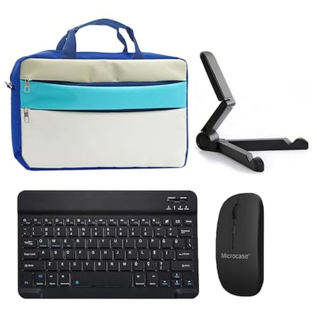 Microcase A11 11 inch ile uyumlu Tablet Çanta+Bluetooth Klavye+Mouse+Tablet Standı Siyah-AL4840