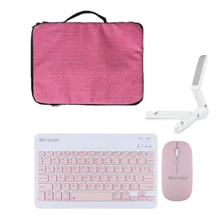 Microcase iPad A16 11. Jenerasyon 2025 Tablet Uyumlu Tablet Çanta+Türkçe Bluetooth Klavye +Mouse+ Standı - Pembe AL8127