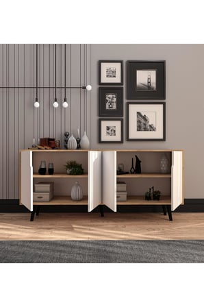 VM VERTEX MOBİLYA Latina Modern Konsol 180 Cm Safir Meşe - Beyaz Safir Meşe-Beyaz 45 x 180