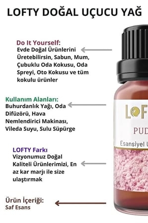 LOFTY Esansiyel Uçucu Yağ Seti, Lavanta Amber Pudra, Aromaterapi Difüzör, 3x10ml, Doğal Saf Yağlar