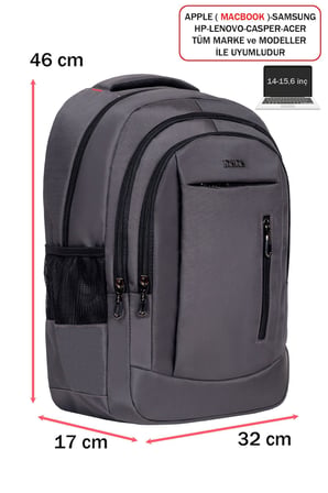 Dada 05 Laptop Dizüstü Bilgisayar Çantası 14"-15,6" inç Ortaokul Lise Üniversite Okul Çantası Unisex Gündelik Kadın Erkek Sırt Çantası Usb Type-C Aparat Darbe Emici Koruma Su Geçirmez Kumaş (Uzay Gri)