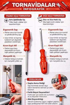 2’li Tornavida Seti, Düz Ve Yıldız Uçlu, Ergonomik Kaymaz Sap, Manyetik Çelik Uç, Ev Ve Atölye Kullanımı İçin El Aleti Seti,Tornavida Seti 2’li, Düz Uç Ve Yıldız Uç, Dayanıklı Çelik Gövde