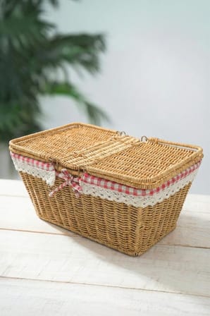 Digithome Kapaklı Rattan Dantelli Dikdörtgen Sepeti -9T14 U/6