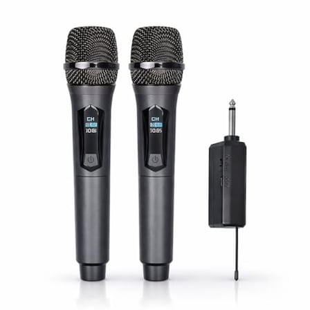 YK-MC448 Çift El Kablosuz Mikrofon Seti – 2.4G UHF Wireless, 50 m Menzil, Alıcılı, Sahne Sunum Karao