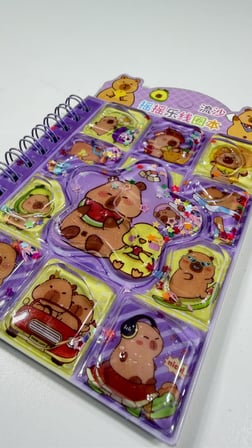 Sevimli Capybara 3'ü 1 Arada, 3D Sulu kapak, Spiralli, 38 yaprak Not ve Sticker Defteri(11x9Cm) Mor