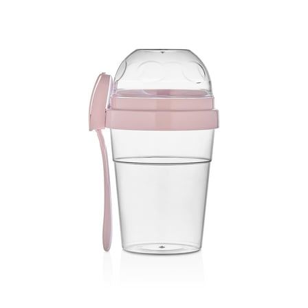 Bölmeli Yoğurt Saklama Kabı, 600ml + 200ml, Pembe, Diyet ve Sağlıklı Beslenme için Taşınabilir Kapaklı Kap