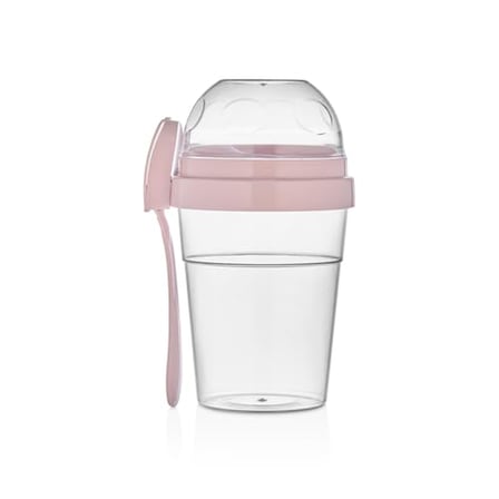 Bölmeli Yoğurt Saklama Kabı, 600ml + 200ml, Pembe, Diyet ve Sağlıklı Beslenme için Taşınabilir Kapaklı Kap