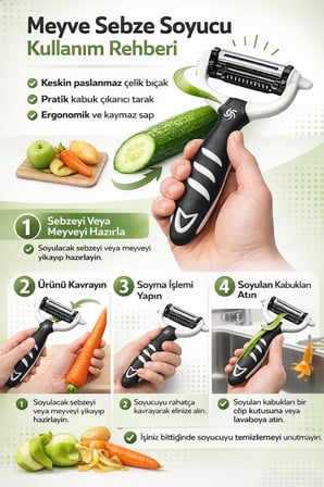Profesyonel Paslanmaz Çelik Sebze Meyve Soyucu Ergonomik Tutma Saplı Kaymaz Kabuk Soyacağı Patates H