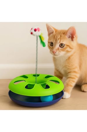 TİNEKE Çıngarak Toplu Yaylı Fareli Kedi Çember Oyuncağı Eğlence Aksesuarı Kedi Oyun Çemberi YEŞİL