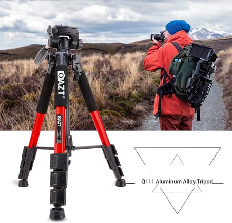AZT Zomei Q111 10kg Kapasiteli 150cm Çantalı Pan Kafa Profesyonel Tripod Telefon Tutucu Kumanda DSLR, Aynasız Fotograf Makineleri, Kameralar ve Cep Telefonları ile Uyumlu (Red Kırmızı)