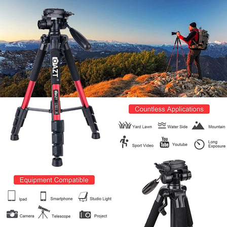 AZT Zomei Q111 10kg Kapasiteli 150cm Çantalı Pan Kafa Profesyonel Tripod Telefon Tutucu Kumanda DSLR, Aynasız Fotograf Makineleri, Kameralar ve Cep Telefonları ile Uyumlu (Red Kırmızı)