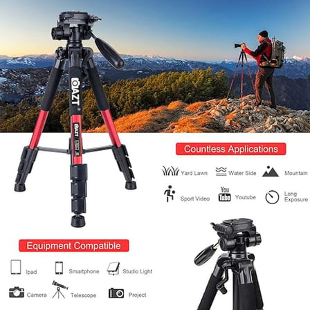 AZT Zomei Q111 10kg Kapasiteli 150cm Çantalı Pan Kafa Profesyonel Tripod Telefon Tutucu Kumanda DSLR, Aynasız Fotograf Makineleri, Kameralar ve Cep Telefonları ile Uyumlu (Red Kırmızı)