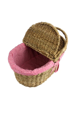 Hasır Rattan Örme Sepeti Oval Ekoseli 18767