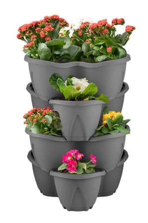 Omnipazar SO-PKS3 Pamukkale Dekoratif Saksı Çilek Saksı 4'lü Set 12.5 Litre Antrasit No 3