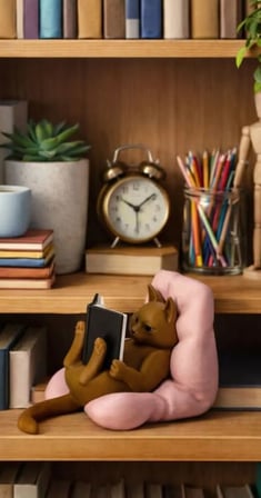 Razmo Kitap Okuyan Kedi pembe yastıklı Obje Torpido Süsü ve Masaüstü Dekoru Ev Dekorasyonu Hediye Alternatifi