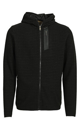 Erkek Siyah Dokulu Scuba Kumaş Yüksek Fermuarlı Ön Cep Detaylı Hırka NCS JEANS 1611