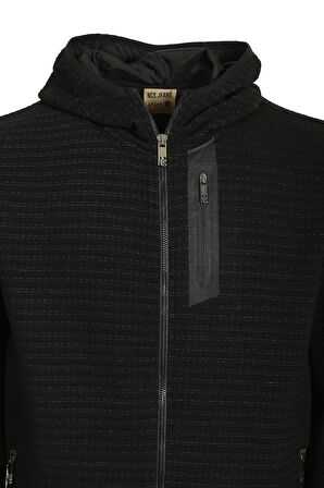 Erkek Siyah Dokulu Scuba Kumaş Yüksek Fermuarlı Ön Cep Detaylı Hırka NCS JEANS 1611