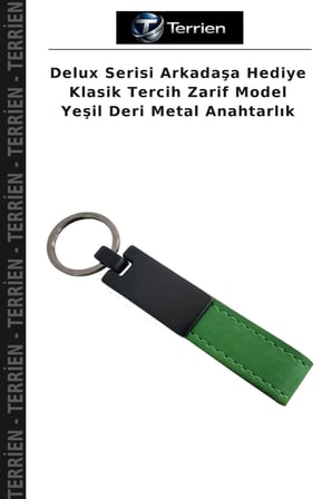 Delux Serisi Arkadaşa Hediye Klasik Tercih Zarif Model Yeşil Deri Metal Anahtarlık