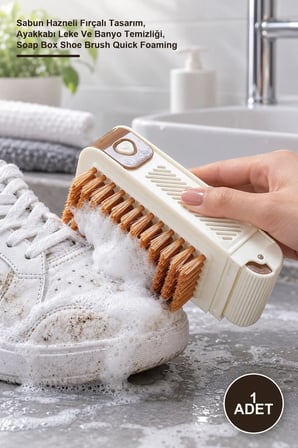 1 Adet 2'Si 1 Arada Çok Amaçlı Temizleyici Aparat – Sabun Hazneli Fırçalı Tasarım, Ayakkabı Leke Ve Banyo Temizliği, Soap Box Shoe Brush Quick Foaming