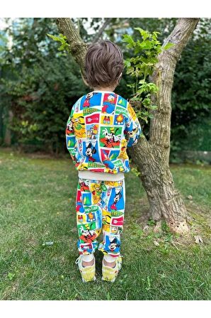 Çizgi Karakterli Bej Erkek Çocuk Eşofman pijama Takımı