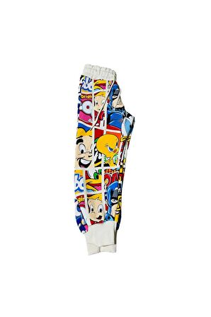 Çizgi Karakterli Krem Erkek Çocuk Eşofman Pijama Alt Üst Takımı