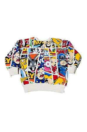 Çizgi Karakterli Krem Erkek Çocuk Eşofman Pijama Alt Üst Takımı