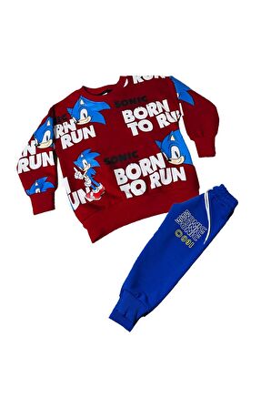 Sonic Çizgi Karakterli Kırmızı Erkek Çocuk Eşofman Pijama Alt Üst Takımı
