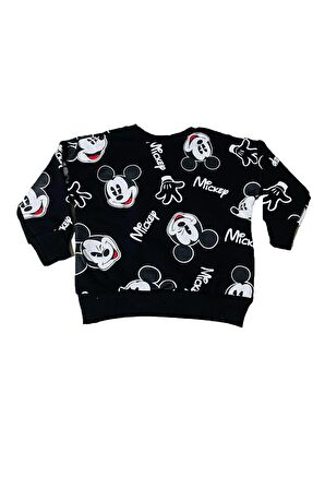 Mickey Mouse Çizgi Karakterli Siyah Erkek Çocuk Eşofman Pijama Alt Üst Takımı